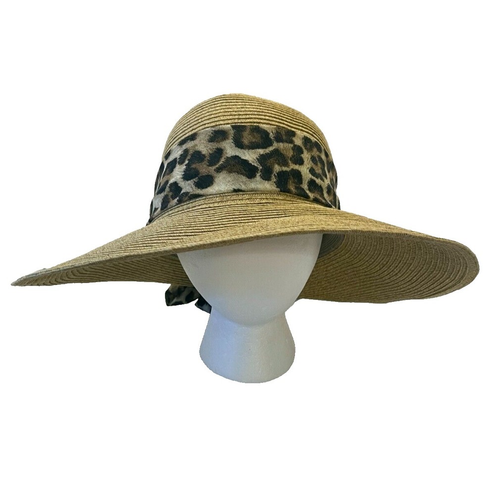 Riviera New‎ York Womens UPF 50+ Sun Hat One Size Straw Animal Print Hatband